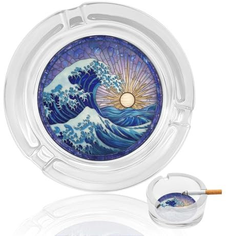 Posacenere in vetro colorato grande blu ondulato per sigarette Posacenere decorativo portatile per la decorazione di casa ufficio