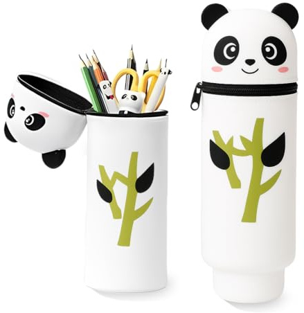 JYNVO Kawaii Trousse Panda, Trousse à Crayons en Silicone, Jolie Trousse d'école 2 en 1 en Silicone Souple, Trousse à Crayons pour l'école