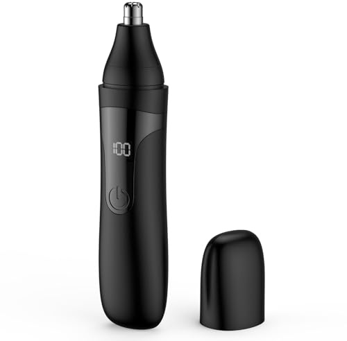 Nose Hair Trimmer, Rechargeable Professional Painless Nose Trimmer for Ear and Eyebrow, with Dual Edge Blades Easy Cleaning and Washing (Black)