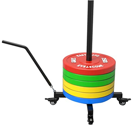 Soporte para discos de peso con ruedas bloqueables, soporta 500 kg para un almacenamiento seguro y fácil movilidad en el gimnasio o espacios de entrenamiento en casa