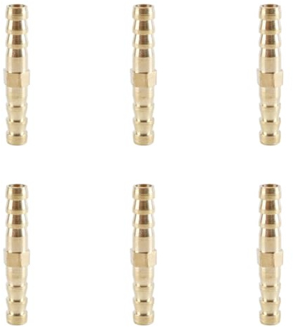 Durlo Connettore per tubo flessibile in ottone, 6 mm (1/4 di pollice), confezione da 6, dritto, con , ugello per tubo flessibile, raccordo filettato