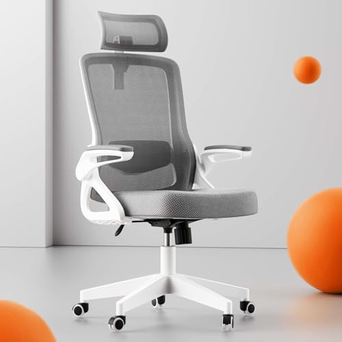 Ergonomic Office Chair, S-Shaped Mesh Desk Chairs, Adjustable Headrest & Lumbar Support, 90°Flip-Up Armrest, Breathable High Back & Widened Cushion,Swivel Computer Chairs for Home/Study/Office