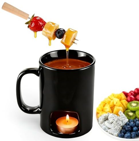 ZRUEWOT Fonduta di cioccolato in ceramica con tealight, portatile, resistente al calore, in ceramica, scalda formaggio e burro, mini pentola per cioccolato, formaggio e dessert