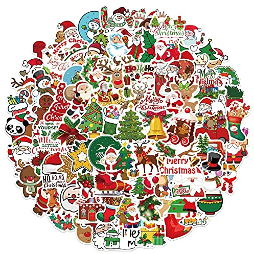 Zoruam Christmas Stickers for Crafts, Merry Christmas Stickers for Cards, Cartoon Waterproof Reusable Bookish Stickers, 100pcs for Kindle, Letter, Stocking,Party(100 pcs)