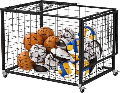 Homelio Fotbollsvagn för sportbollar med dubbelt lock, hjulvagn, för gym, skola, klubb, basket för inomhus- och utomhusbruk