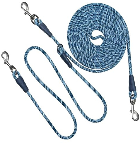 Cable de Amarre para Perros 6 Metros Cuerda Reflectante de Paseo Mascotas | Cable de Amarre para Perro en Jardín Exterior Dos Mascotas al Aire Libre y Exteriores, Correr, Caminar, Jugar, Entrenami