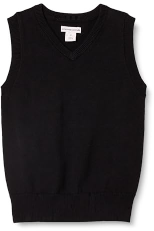 Amazon Essentials Boys' School Uniform Cotton V-Neck Sweater Vest, Black, Small