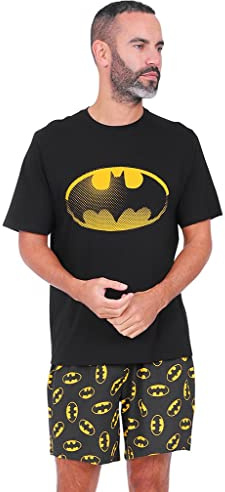 Pigiama da uomo corto, motivo Batman, in cotone, prodotto con licenza ufficiale Nero XL