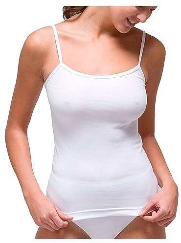 RAPIFE - 2205 Camiseta Mujer Tirante Fino Algodón Lycra Sin Costuras.
