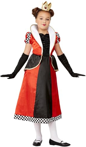 Smiffys Queen of Hearts Costume, Red Dress & Headband, Girls Fancy Dress, Storybook Character Dress Up Costumes