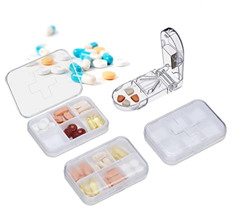 Relaxdays Pilulier Set de 3, boîte médicaments, 6 compartiments, rangement comprimés, plastique, voyage, blanc