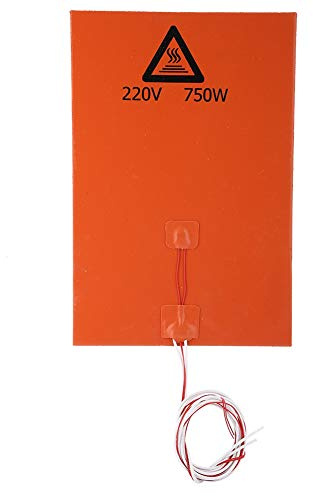 fasient 3D Pinter silikon uppvärmd säng med självhäftande baksida, 3D-skrivartillbehör varm sängdyna, hög termisk effektivitet konvertering (220 V 750 W 200 x 300 mm)