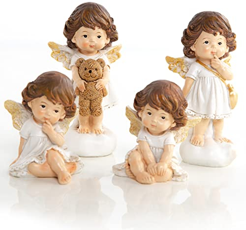 Logbuch-Verlag 4 kleine Engel Figuren Weihnachten Schutzengel Kinderengel Set Deko Geschenk 11,5 cm weiß Gold
