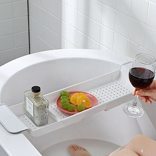 MorNon Badewannenablage Badewannenbrett Badewannenregal Tablett Badewanne Regal Skalierbar Seifenregal Weiß