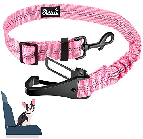 Eyein Hunde Sicherheitsgurt für Auto, Verstellbare Hundegurt fürs Auto mit Elastischer Ruckdämpfung, 3 in 1 reflektierend Hunde Anschnallgurt für alle Hunderassen & Autotypen, 70cm (Rosa)