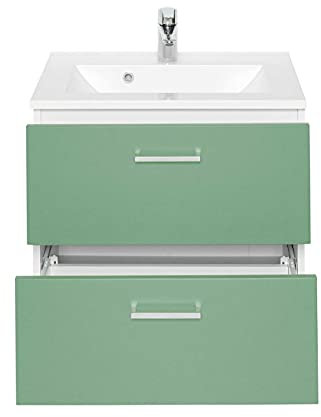Waschtisch Ricca, 60 cm, 2 Schubladen, Weiß/Grün