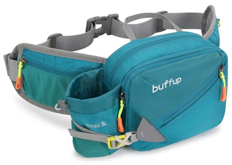 buffup® Riñonera Deportiva con Portabotellas – Ideal para Senderismo, Correr, Ciclismo, Escalada y Camping (Azul-)