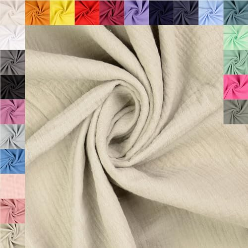 fingsi Musselin Baumwollstoff Webware Meterware Coupon (sand, 1,0m) (3005) + 23 weitere Farben