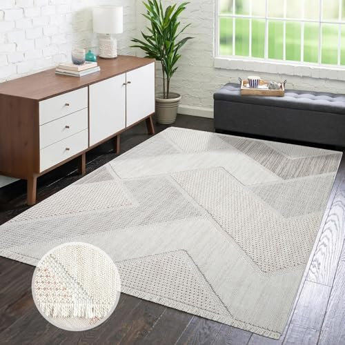 carpet city Teppich-Läufer Kurzflor Flur - Terracotta - 80x150 cm - Teppiche Fransen Boho-Style - Geometrisches Muster - Schlafzimmer, Wohnzimmer