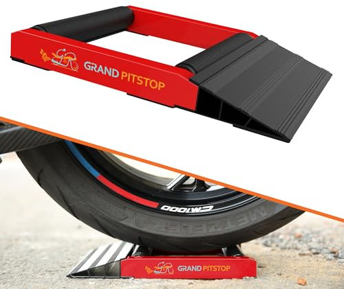 GRAND PITSTOP Soporte de mantenimiento para motocicleta y deportes de potencia, soporte de limpieza de ruedas, soporte de rodillo de repuesto con soporte de rampa para limpieza de neumáticos y