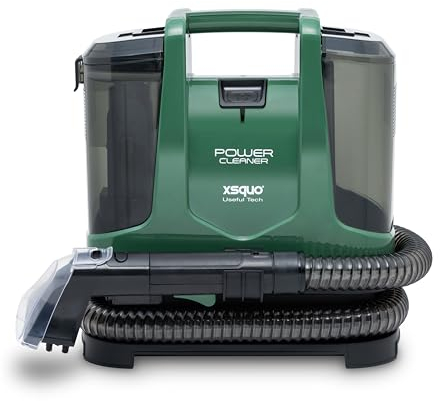 Aspirador de tapicerías, alfombras moquetas y cortinas Pulveriza, limpia y aspira de una pasada. 400w de potencia, 2 depósitos de agua limpia y sucia.Radio de acción 7 metros.Asa de desplazamiento.