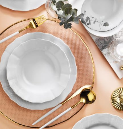 Porland Ondulada - Vajilla Completa de 18 Piezas Blancas - Elegante para 6 Personas