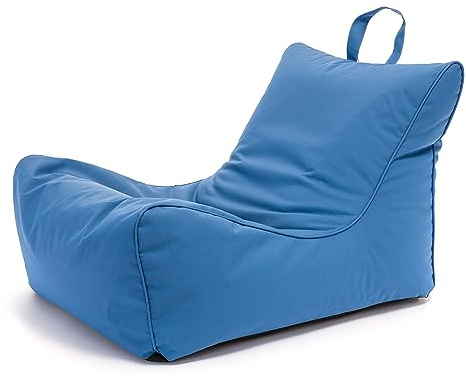 Ecopuf - Pouf pour chaise longue imperméable pour extérieur, bleu, avec poche de rangement et poignée, pouf en tissu indéchirable, rembourrage en polystyrène