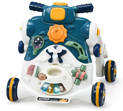 GYMAX 3-in-1 Carrello per l'Apprendimento a Camminare, Centro di Gioco, Aiuto per Camminare, Auto a Spinta, Tavolo da Gioco Rimovibile, con Luce e Musica, Regalo per 12-36 Mesi (Blu)