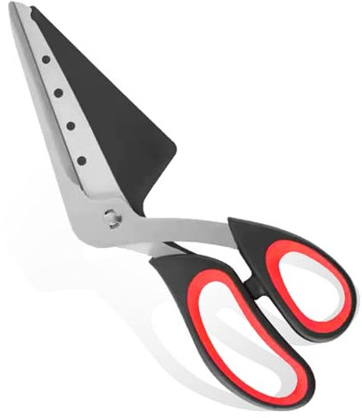 2 in 1 Forbici Pizza Professionali con Lama in Acciaio Inox Alimentare, Tagliapizza Multifunzione con Manico Morbido ergonomico, Pala Pizza Lavabile Lavastoviglie per Bistecca Barbecue Muffin(27.5CM)