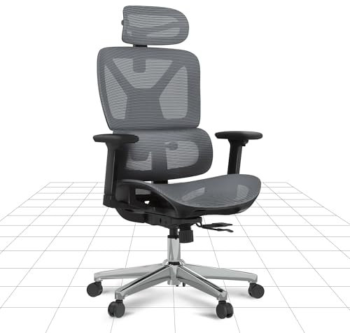 FLEXISPOT C7 LITE Ergonomischer Bürostuhl Schreibtischstuhl, 3D-Armlehnen, 3D-Kopfstütze, 5D-verstellbare Rückenlehne, Atmungsaktiver Sitz Belastbar bis 130 kg Arbeitsstuhl, Dunkelgrau