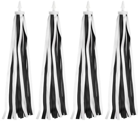 PATIKIL Franges pour Vélo, 2 Paires Colorées Poignées Guidon Accessoires Décorations Ruban pour Vélo Tricycle Poignées, Noir Blanc