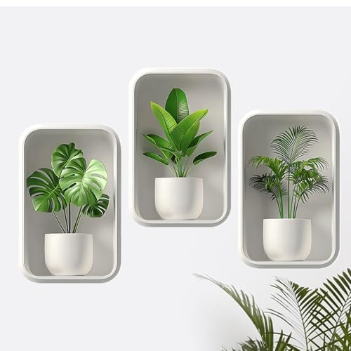 3 Stück 3D wandaufkleber pflanzen, wandtattoo pflanzen wand tattoo selbst klebend wandsticker küche wandklebebilder wandtattoo badezimmer fototapete küche