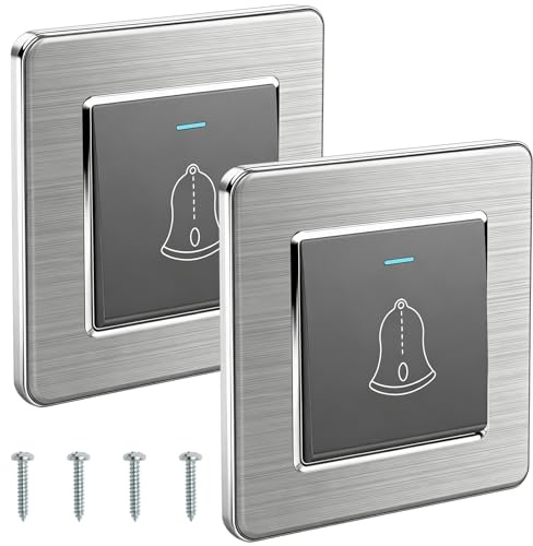 2 unidades pulsadores de timbre, pulsador de botón de timbre de puerta, 86mm x 86mm interruptor de timbre de puerta con tornillos, timbre puerta principal, pulsador de timbre exterior, 220~250V