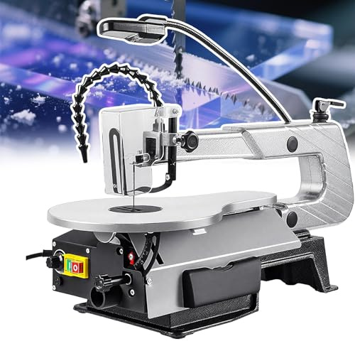 Sushangmao Sierra De Calar Multifunción para Carpintería, Mesa De Trabajo Metal Inclinable A 45°, Ajuste Velocidad Continuo, Luz Universal, Sierra Marquetería Eléctrica, con 20 Hojas Sierra