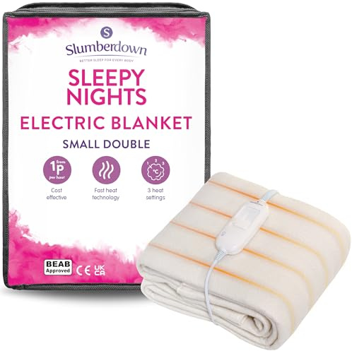 Slumberdown Sleepy Nights Electric Blanket Small Double - Warm, Cosy & Energy-Efficient Heated Blanket with 3 Heat Settings | BEAB-Approved, Washable & Easy-Fit Straps (122 x 107cm)