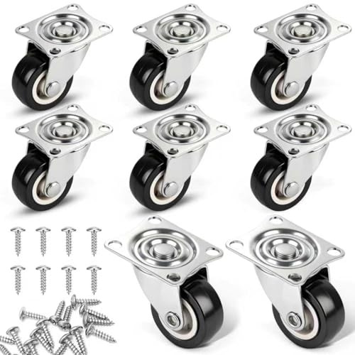 8 Stück Möbelrollen 25 mm, Möbelrollen Klein Set, 360-grad Lenkrollen, Möbelrollen Gummi Geräuschlos, für Möbel, Boxen, Schränke & Wagen