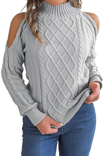 Suéter Hombros Descubiertos Mujer Suéter Hombros Descubiertos Mujer Recortado Street Trend Jersey De Punto Cuello Alto Base Manga Larga Suéteres