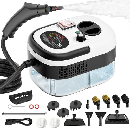 Rewing Steam Cleaner Handheld Steam Cleaner 1.2L Water Tank, 15s Fast Heating, with 14 Accessories, for Multi-Surface Stain Removal, Perfect for Stain Removal, Car, Sofa, Bathroom (White Grey)