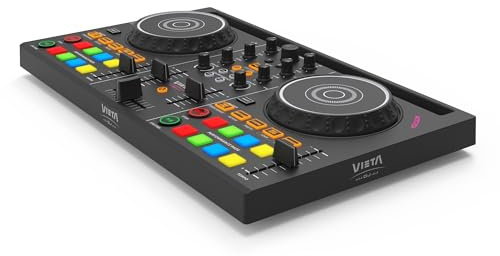 VIETA PRO Mesa de Mezclas DJ Bluetooth Profesional con Tarjeta de Sonido Integrada. Controladora DJ Con Luces Integradas RGB, Mezclador DJ Controller e Interfaz Audio. Mesa de mezclas DJ (Juno)