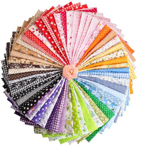 56 Pcs Cotton Fabric Squares, 9.8 x 9.8 Fabric for Sewing, Precut Multi-Colors Quilting and Different Pattern Material for Sewing Artcraft Patchwork Bundle Beginners(25cm×25cm)