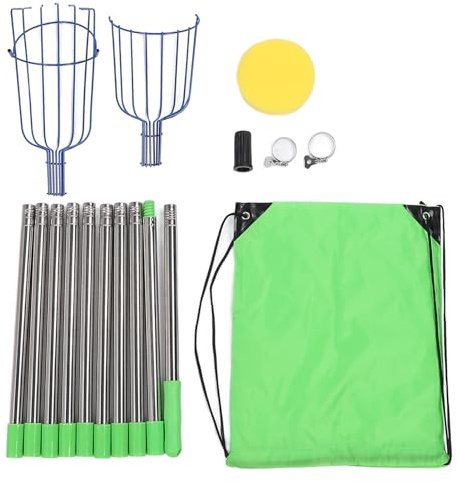 MEEVINWH Stainless Steel Fruit Picker Tool with Basket Pole Easy to Assemble Fruits Catcher Tree Picker Length Adjustable