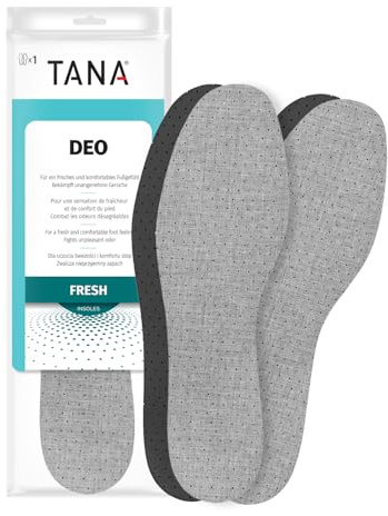 TANA Deo Fresh Shoe Insoles | 2 par | luktkontroll med aktivt kol | dämpande latexskum | silvernitrat |44/45 EUR | tillverkad i Europa