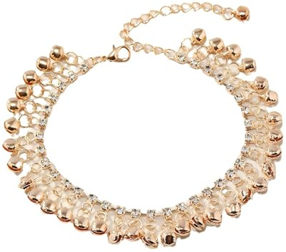 IMINI Jingle Bell Tassel Anklet for Women, CZ Crystal Tennis Chain & Dangling Sounds Bells Charms - Adjustable 20+4cm, Retro Ethnic Boho Summer Beach Belly Dance Foot Jewellery