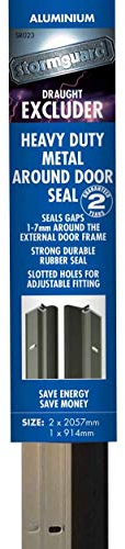 STORMGUARD Heavy Duty Aluminium Silver brush around door seal draught excluder weather proofing by Stormguard. 4 ×1028 mm and 1 x 914 mm, enough for one single door opening