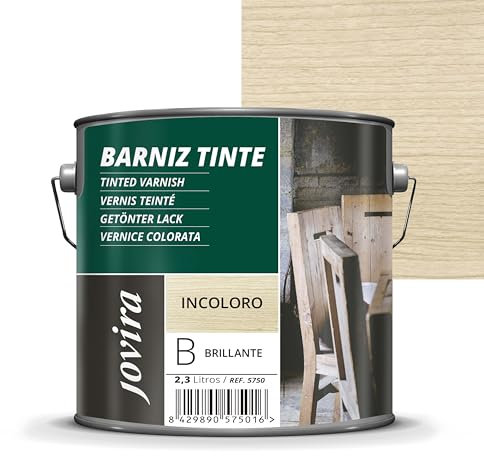 JOVIRA PINTURAS Barniz Brillante Tinte (6 colores). Barniz para madera. Protege, decora y embellece. (2,3 Litros, Incoloro) D-14