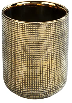 WENKO Gobelet à brosser les dents Rivara, porte-brosse à dents de qualité supérieure pour les brosses à dents et la pâte dentifrice, en céramique noble, dessins réalisés à la main, Ø 7,5 x 9,5 cm, or