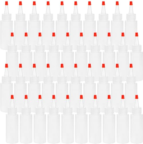 Bekith 40 Pack 2 oz Plastic Squeeze Condiment Bottles with Red Tip Caps, Small Empty Refillable Bottles for Icing, Cookie Decorating, Sauces, Condiments, Arts, Crafts