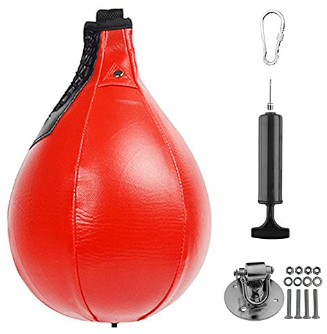 YCYU Punching Bag Boxing Speedbag Swivel Set with Black Leather Ball & Pump - Professional Speed Ball Boxing Punching Bag Muay Thai Exercise Equipment Kit (Red)