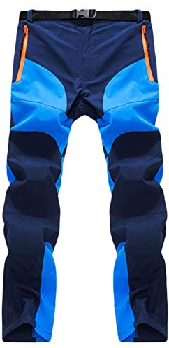 GELing Mäns vattentäta vandringsbyxor Trekking Byxor Mountain Working Pants Walking Outdoor Walking Byxor med fickor med dragkedja, Azul, 3XL