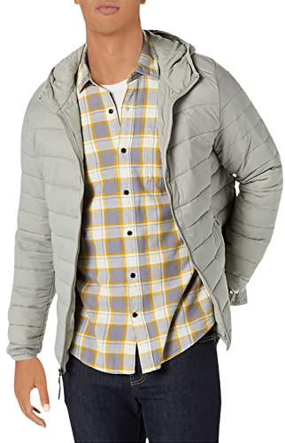 Amazon Essentials Chaqueta Acolchada Ligera y Resistente al Agua para Hombre, Gris Claro, Talla L